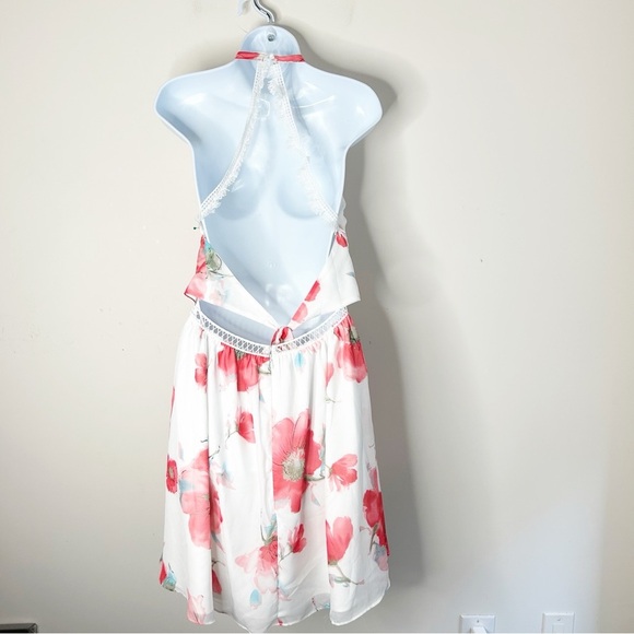 Two Sisters The Label Floral Halter Mini Dress Chiffon Size Large Boho Chic - Picture 5 of 16